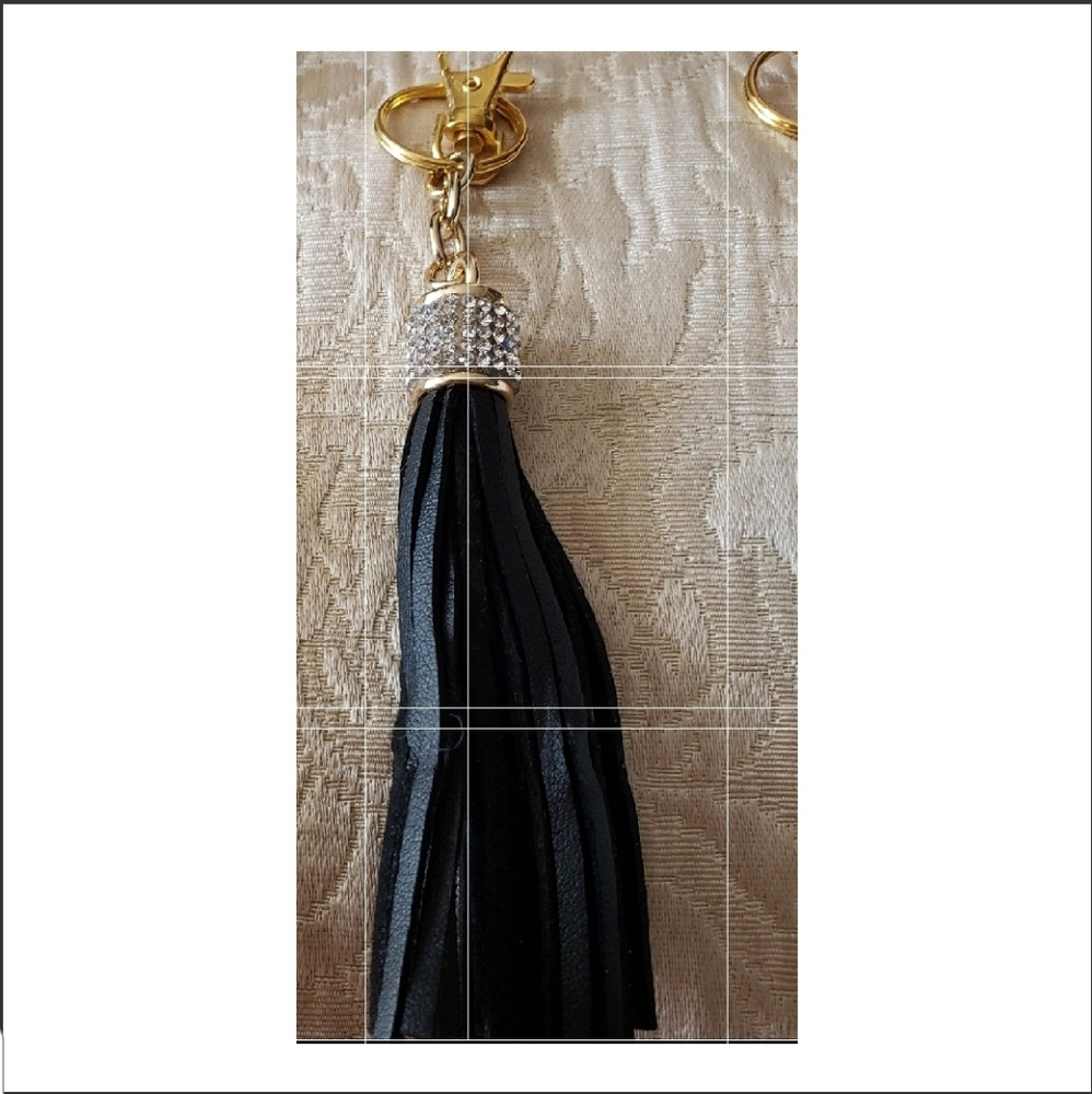 Black Leather & Rhinestone Accents Purse Key Chain Charm NEW 6-3/4" L.